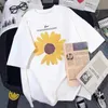 S-5XL Summer Fashion Floral Women Tees Clothing Loose Ulzzang Oversized Short Sleeved White T Shirt Tops 210623