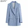 Zevity Women Vintage Plaid Texture Tweed Blazer di lana Cappotto Office Ladies Abiti a maniche lunghe Capispalla femminile Chic Top CT699 210603