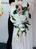 Fleurs de mariage EillyRosia Bouquet de mariée blanc et bordeaux avec feuille verte violet rose longue cascade pour la mariée