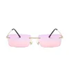 sunglasses Luxury Brand Small Rec 2020 Grey Pink Shades For Women 90s Vintage Rimless Square Sunglasses Unisex UV4006197106