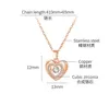 Women Girls Shiny Cubic Zirconia Heart-shaped Love Heart Pendant Necklace Female Simple Heart-to-heart Titanium Steel Clavicle Chain 18 inch Rose Gold