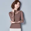 Scava fuori le donne primavera autunno stile camicette di pizzo camicie casual manica lunga patchwork impiombato dolcevita blusas top DF1491 210302
