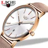 LIGE Orologio da donna di lusso con data Orologio da donna con cinturino in maglia impermeabile in oro rosa Orologi da polso da donna Orologio da polso di marca superiore Relogio Feminino 210310