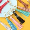 Party Favor 18 color Leather tassel pendant wrapped long silicone bead bracelet accessories PU leather tassel key chain T2I52785