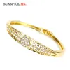 Sunspicems Gold Color Full Rhinestone Cuff Bracelet Bangle for Women Arabic Ethnic Wedding Party Jewelry Morocco Bridal Gift Q0719
