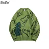 Bolubao sweater män hajuku stickad hip hop streetwear dinosaur tecknad pullover o-nacke oversize casual par manliga tröjor 211109