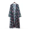 빈티지 꽃 인쇄 긴 기모노 플러스 사이즈 우아한 거리 착용 여름 의류 여성 탑 및 블라우스 Boho Shirts A830 210719