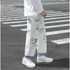 Прямые джинсовые джинсы мужские графические печатные штаны уличная одежда мужчина Wildleg Hip Hop Корейский хараджуку мода