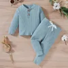 Peuter baby casual kleding set herfst effen kleur geribbelde lange mouwen tops + elastische taille broek kinderen meisjes jongens outfits