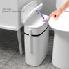 12/14LSmart Trash Can Bathroom Zero Waste Bin One Key Garbage Bag Holder in the Kitchen w/ Brush Toilet Narrow Seam 210728