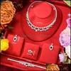 Ohrringe Halskette Schmuck-Sets Godki Trendy 4-teiliges Luxus-Quadrat-Statement-Set für Frauen Hochzeit Kubikzircon Cz African Dubai Bridal Drop D