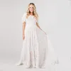 New Sumemr Beach Lace V-neck Short Sleeves Bride Wedding Dress 2021 Boho Chic Bridal Gowns Robe De Mariage Vestidos