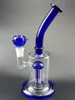 8-Zoll-Wasserbong aus blauem Glas, Öl-Dab-Rig-Hookah-Rauchpfeife mit Schüssel-Recycler-Duschkopf, 14-mm-Innengewinde