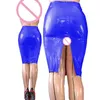 11 Colors Wet Look PVC Pencil Knee Length Split Skirt Ladies Bodycon Midi Skirt Sexy Package Hips Back Full Zipper Bottoms 210310