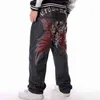 メンズブラックバギーヒップホップジーンズ緩いストレート刺繍ヒップホップラップブランドデザイナースケートボードパンツワイドレッグデニム211111