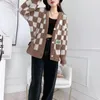 Kvinnors Knits Tees Neploe Fashion Plaid Sweater Coat Kvinnor Pull Femme 2021 Koreansk Knitwear Cardigan V-Neck Långärmad Vintage Sueter Muje