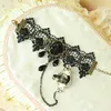 Charm Bracelets Gothic Retro Lace Bracelet With Ring Black Rose Crystal Accessories Raym22