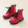 Automne Winter Patent Leather Kids Girls Boots Boots Boths Soft Light Weight non glipt Martin pour enfants