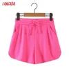 Tangada Frauen Elegante Rosa Shorts Taschen Weibliche Retro Grundlegende Casual Shorts Pantalones 8H25 210609
