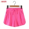 Tangada Kvinnor Eleganta Rosa Shorts Fickor Kvinna Retro Basic Casual Shorts Pantalones 8H25 210609