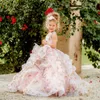 Encantadores volantes escalonados, vestidos de flores para niñas, apliques de encaje, vestidos florales para desfile, vestido de fiesta de cumpleaños para niña con manga casquillo