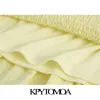 kpytomoaの女性シックなファッションスコッキングされた弾性フリルミニドレスヴィンテージパフスリーブライニング女性ドレスvestidos 210701