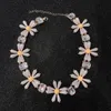 HangZhi 2021 Autumn Yellow Daisy Rectangle Crystal Pearl Flower Short Choker Necklace For Women Wedding Birthday Jewelry Chokers