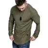 Męskie Solid Colors Koszulka Moda Trend Folds Z Długim Rękawem Okrągły Neck Skinny Topy Tees Odzieżowa Spring Męski Nieregularny Hem Casual Slim Tshirt