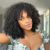 Cabelo curto Afro Kinky peruca encaracolado com franja para mulheres negras Africano Sintética Glueless Cosplay Perucas Alta Temperatura 14 "