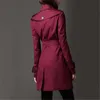 Trench Coat Women Spring Europe America Fashion Double Breasted Khaki Long Slim Windbreaker With Belt Feminina LR1009 210531