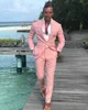 2021 Różowy Slim Fit Najnowsze Mężczyźni Garnitur Letnie Wypoczynek Ślub Tuxedo 2 Sztuk Mężczyźni Garnitury Prom Business Blazer Pant Suit Costume Homme X0909