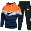 Men Tracksuit Casual 2 Pieces Sets Sweatshirt Hooded Sweatpants Print Sportswear Mens Clothes Solid Jogger Sport Suit