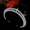 Asnora Luxo Cúbico Zircônia Nupcônia Coroa de Casamento Longo Tiaras Marquise Corte Zircão CZ Prom Coronet Cristal De Cabelo De Cristal