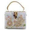 Factory whole women bag high quality acrylic hard box studded handbag sweet little fresh Pearl flower chain bags ladies carved219z