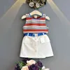 Gooporson sommar barnkläder mode koreanska små tjejer kläder uppsättning stripes vestskirt 2 st söta toddler barn outfits 210715