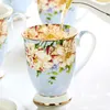 300 ml Bone China Ceramic Coffee Mug Tazas Cafe Floral målning Present Creative Tea Cup Vintage Ceremony Y200107