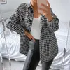 Evfffer Kobiety Streetwear Czarny Plaid Loose Jesień Znosić Kurtki Kobiet Moda Single Breasted Houndstooth Gruba Kurtka 210922