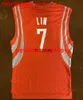 100% gestikt Jeremy Lin basketbalshirt rood heren dames jeugd gestikt aangepaste nummernaam Jerseys XS-6XL