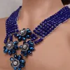 Brincos Colar Dudo Conjunto de Flores Jóias Africanas de Mertes Africanos Para Mulheres Azul Real / Ouro Jóias de jóias de noiva 2021