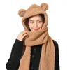 Berets 2021 mode kvinnor stickad tecknad björn stil söt hatt öron fleece hooded halsduk halsdukar vinter tre i en tjej