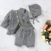 Emmababy Kostenloser Versand Baby Mädchen Jungen Set Gestrickte Langarm Strickjacke Hut PP Hosen Hüte Neugeborenen Mädchen Jungen Kleidung 3-24M 210309