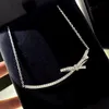 women necklace S925 silver Bow Necklace with 18K Gold Plated collar bone chain34852252491