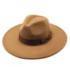 9.5cm Jazz Felt Fedora Hat Panama Hat Kvinnor Wide Brim Hattar Kvinna Topplock Ladies Mode Travel Caps European US Autumn Winter 2022 Ny