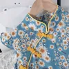 Summer Kid Clothes Flying Sleeve Flower Cheongsam Chinese Style Dress For Girls Girl Clothing 210528