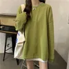 Yedinas Wysokiej Jakości Oversized T Shirt Kobiety Z Długim Rękaw Koreański Styl O-Neck Solid Tee Femme Jesień Wiosna 210527