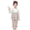 Abbigliamento per bambini Camicetta scozzese + Pantaloni Bambini per ragazze Modello a cuore Vestito Tuta per adolescenti Bambini 210528