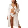 Maillots de bain pour femmes femmes Style ample chemisier de plage blanc imprimé motif à manches longues hauts dames fente latérale Bikini transparent 2021