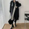 Корейский дизайнер по взлетно -посадочной полосе осени /осенняя кожа Maxi Long Trench Poat с поясом шикарной женской эмоции Classic 211021