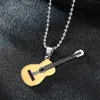 Gold Black Music Guitar Necklace Stainless Steel Pendant Necklaces for Women Men Hip Hop Fashion Jewelry Will and Sandy Gift