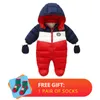 Iyeal Pasgeboren Baby Snowsuit Kinderen Zuigeling Winterjas Warme Liner Hooded Rits Jumpsuit Boys Girls Duck Down Uitloper Overalls 210226